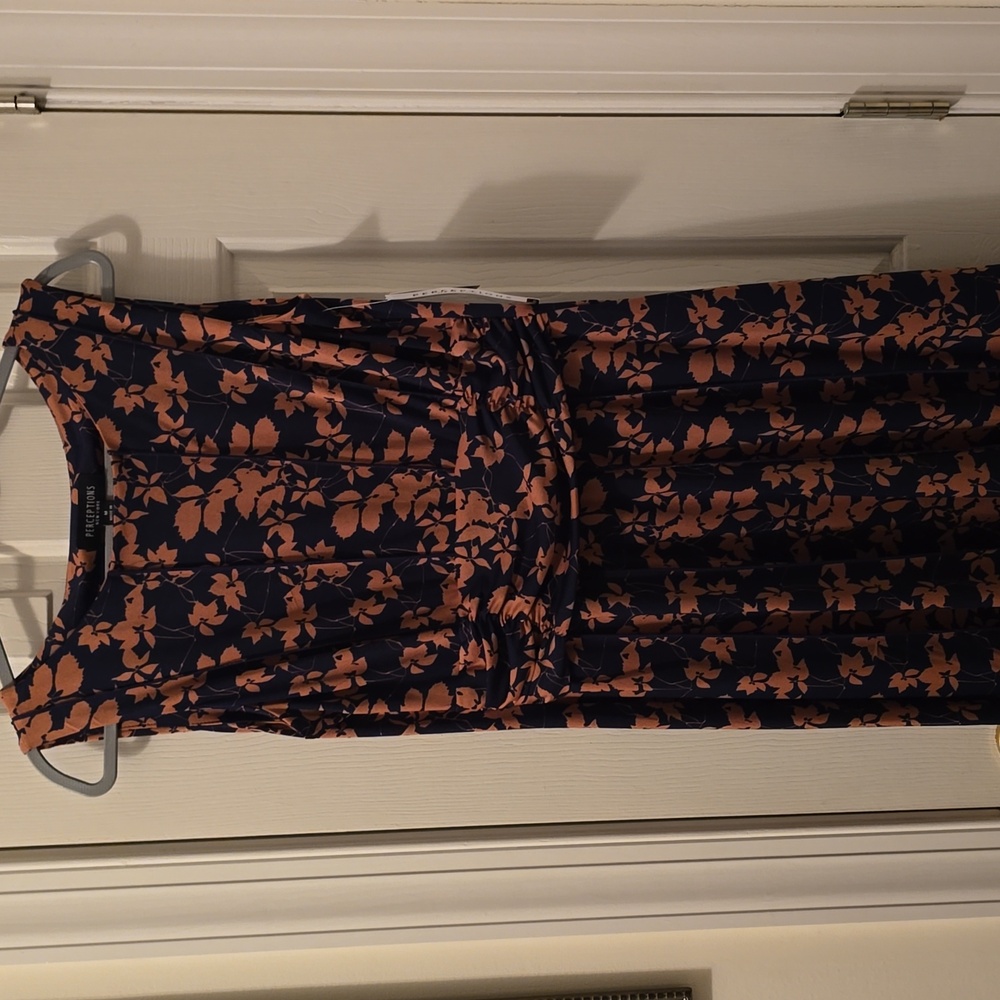 PERCEPTIONS NEW YORK BRAND  WOMEN'S BLUE & BROWN FLORAL DRESS SIZE MEDIUM